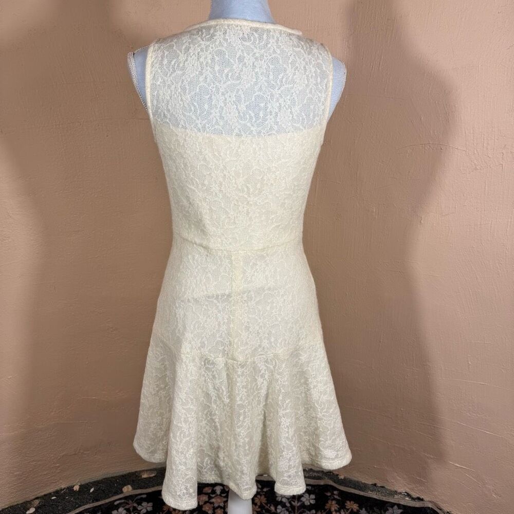 Black Halo Cream Lace Fit & Flare Mini Dress | Size 6 | Illusion Neckline - Picture 2 of 12